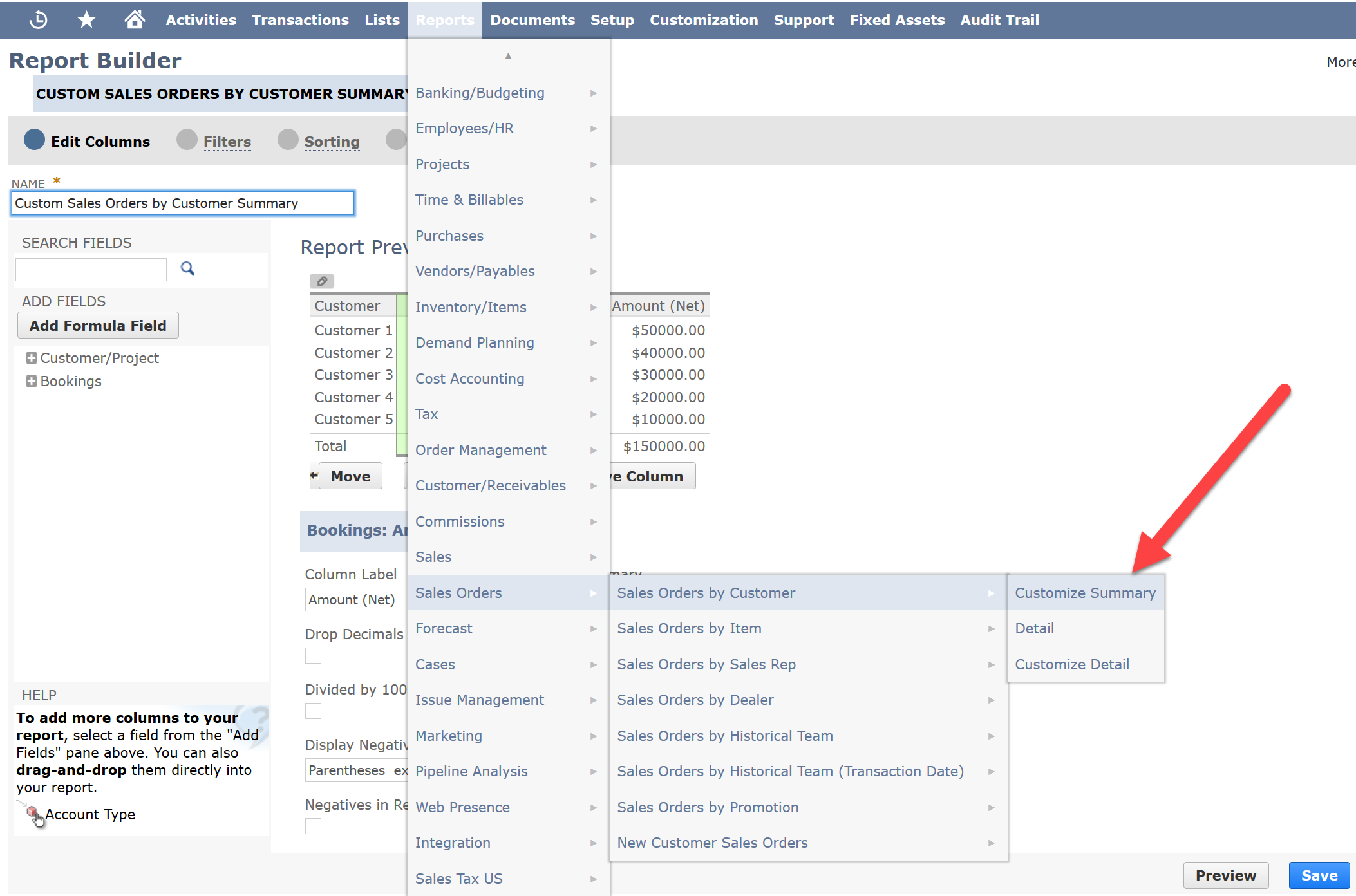 Report Customization in NetSuite