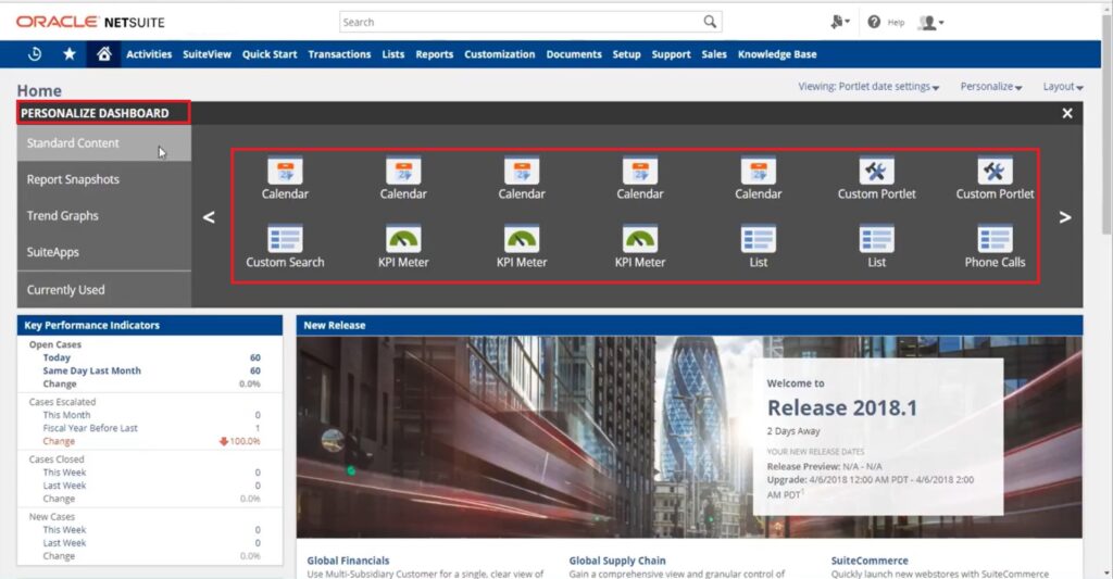 NetSuite customize dashboard