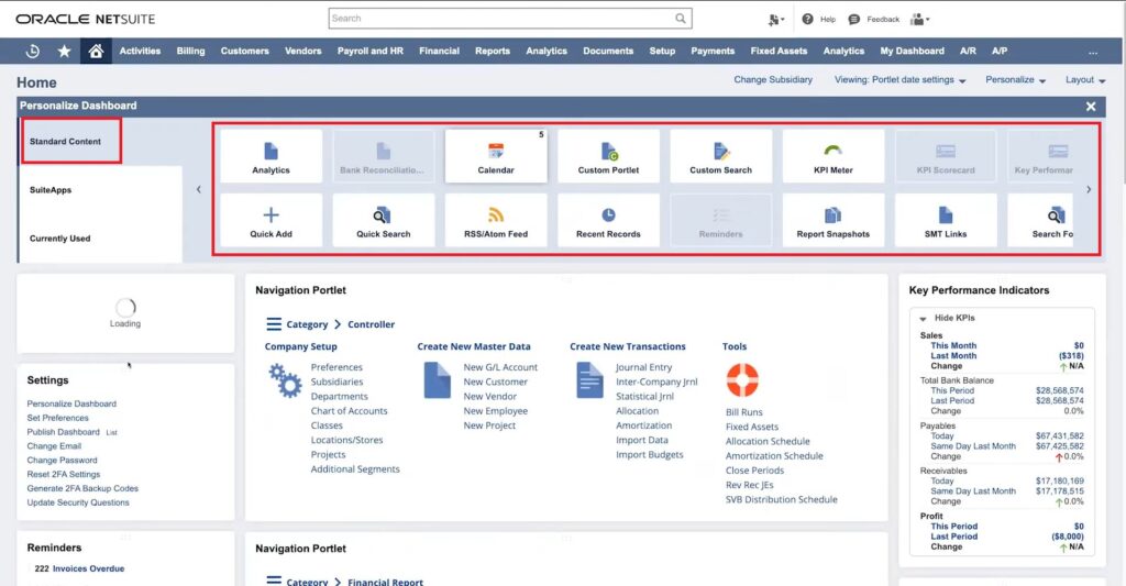 Select Content in NetSuite Dashboard