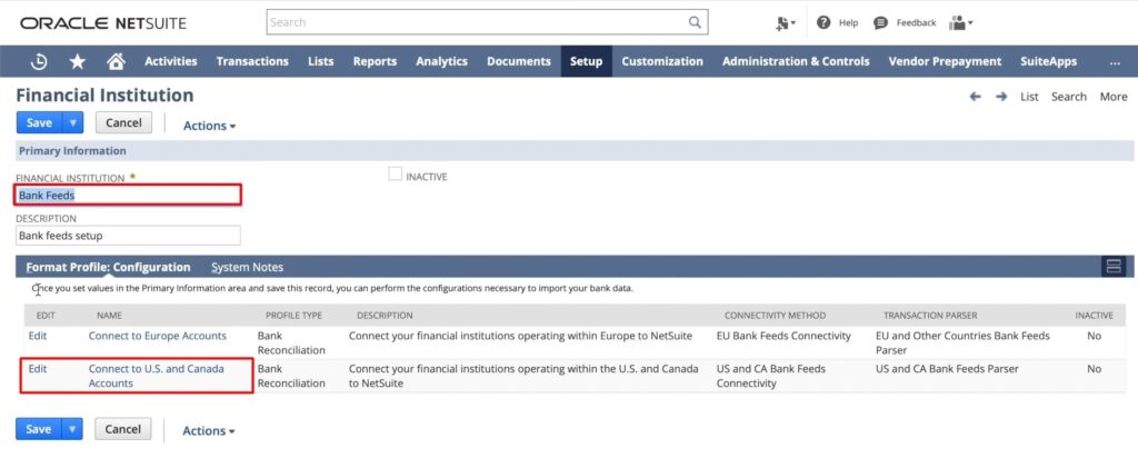 connecting to US and Canada Accounts in NetSuite bank Feeds