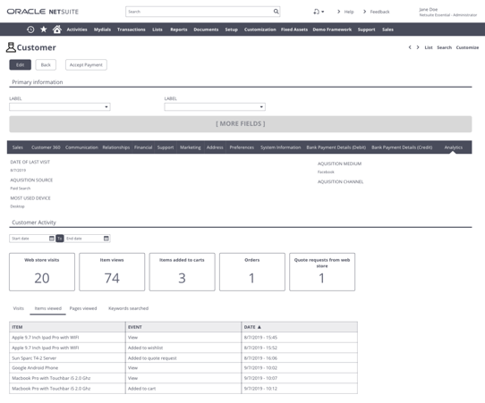 NetSuite 2021.2 -website behavioral data