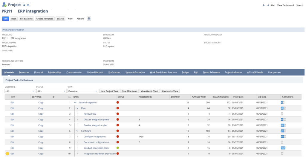 NetSuite 2021.2- Project status updates