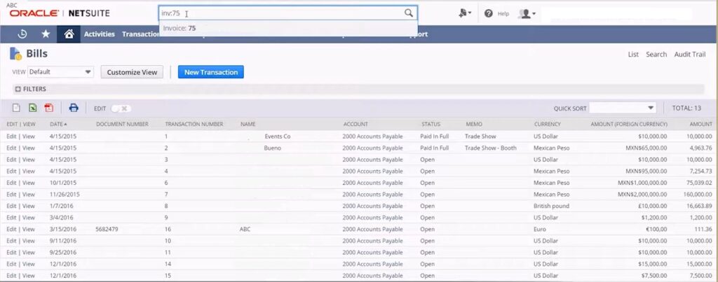 NetSuite Global Search