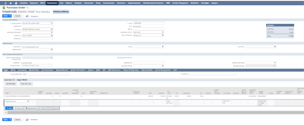 purchase order edit in netsuite