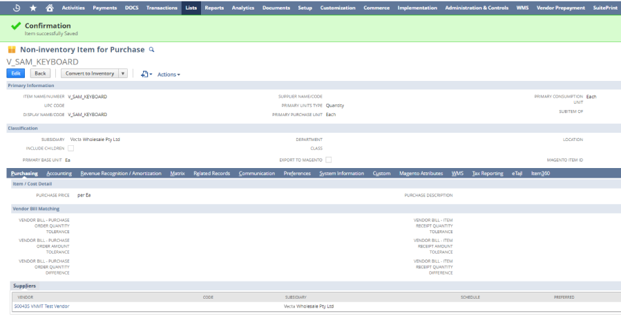 Item creation in NetSuite procure to pay process