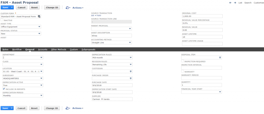 NetSuite Fixed assets Management - Asset Creation 