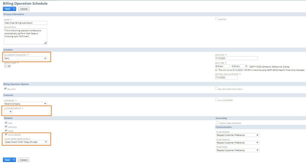 billing operation schedule