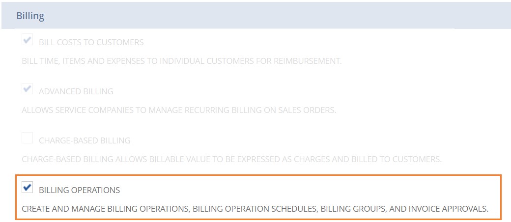 Setup Billing Operation