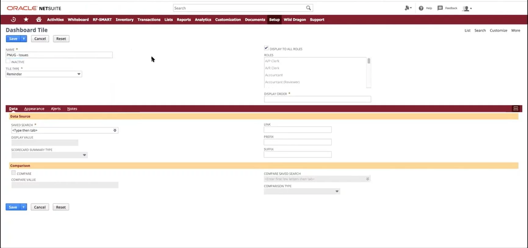 Add tile in NetSuite Dashboard 