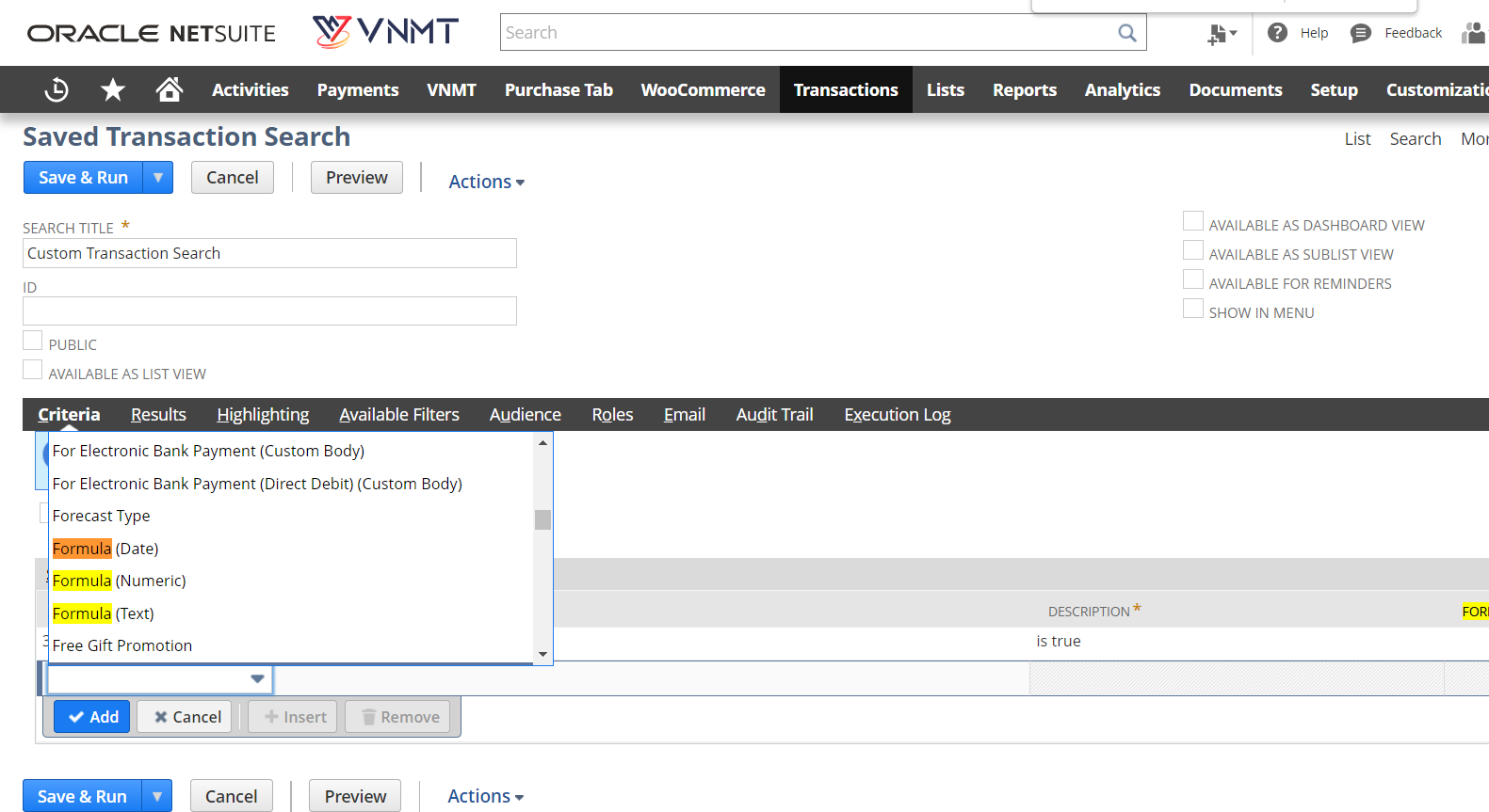 NetSuite Formula in Search Criteria 