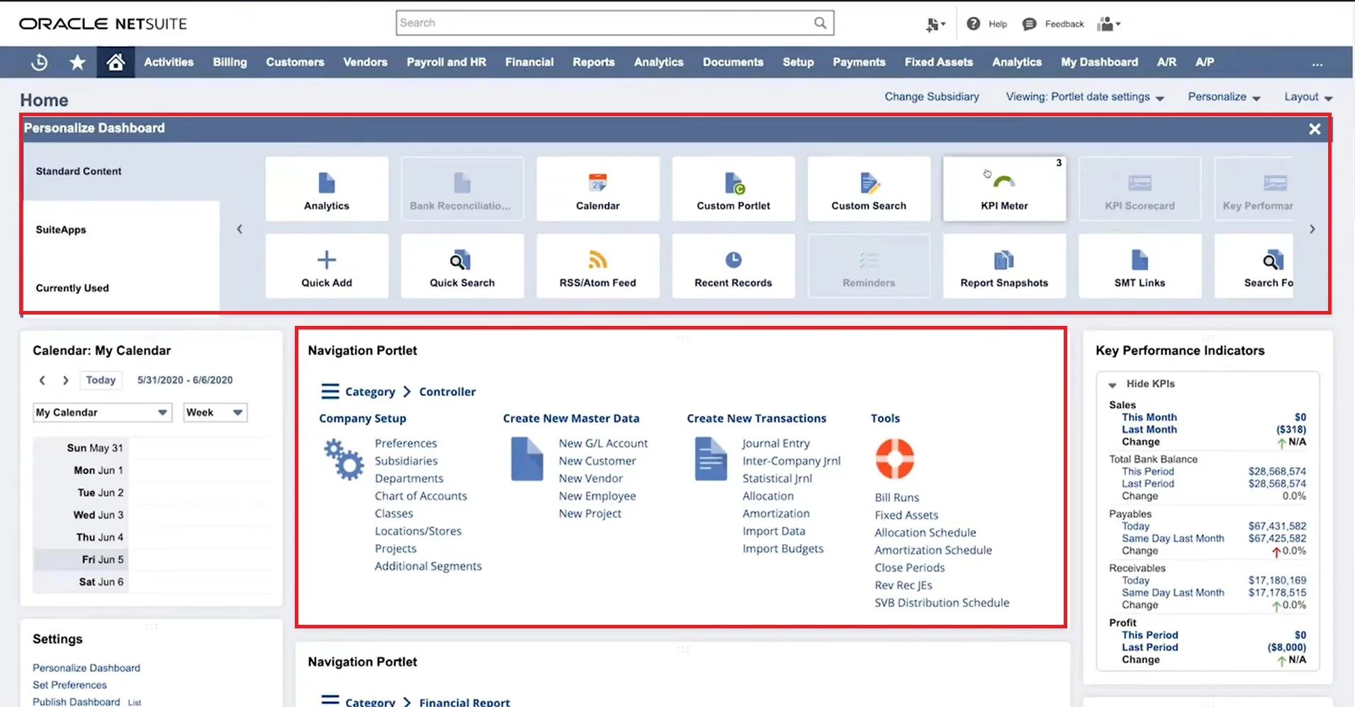 Personalized NetSuite Dashboard with Navigation portlet