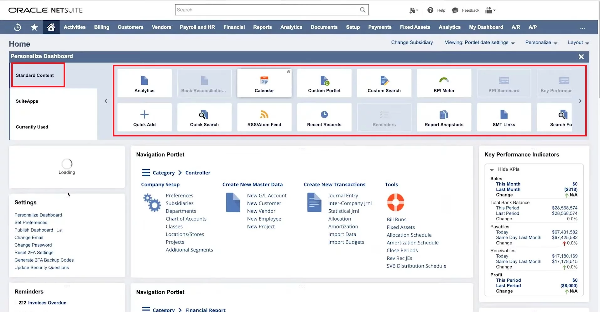 Select Content in NetSuite Dashboard 