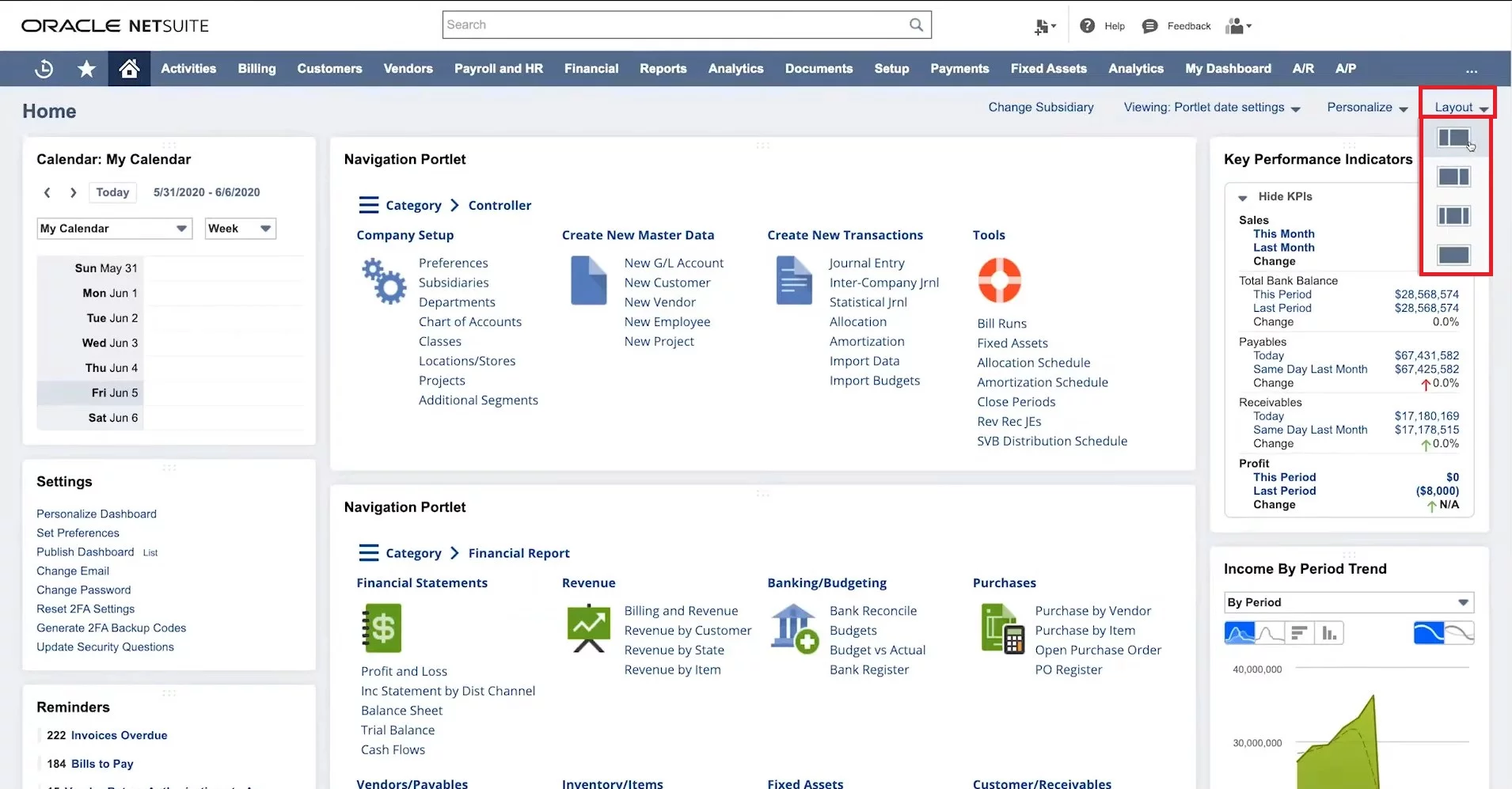 Select layout in NetSuite Dashboard