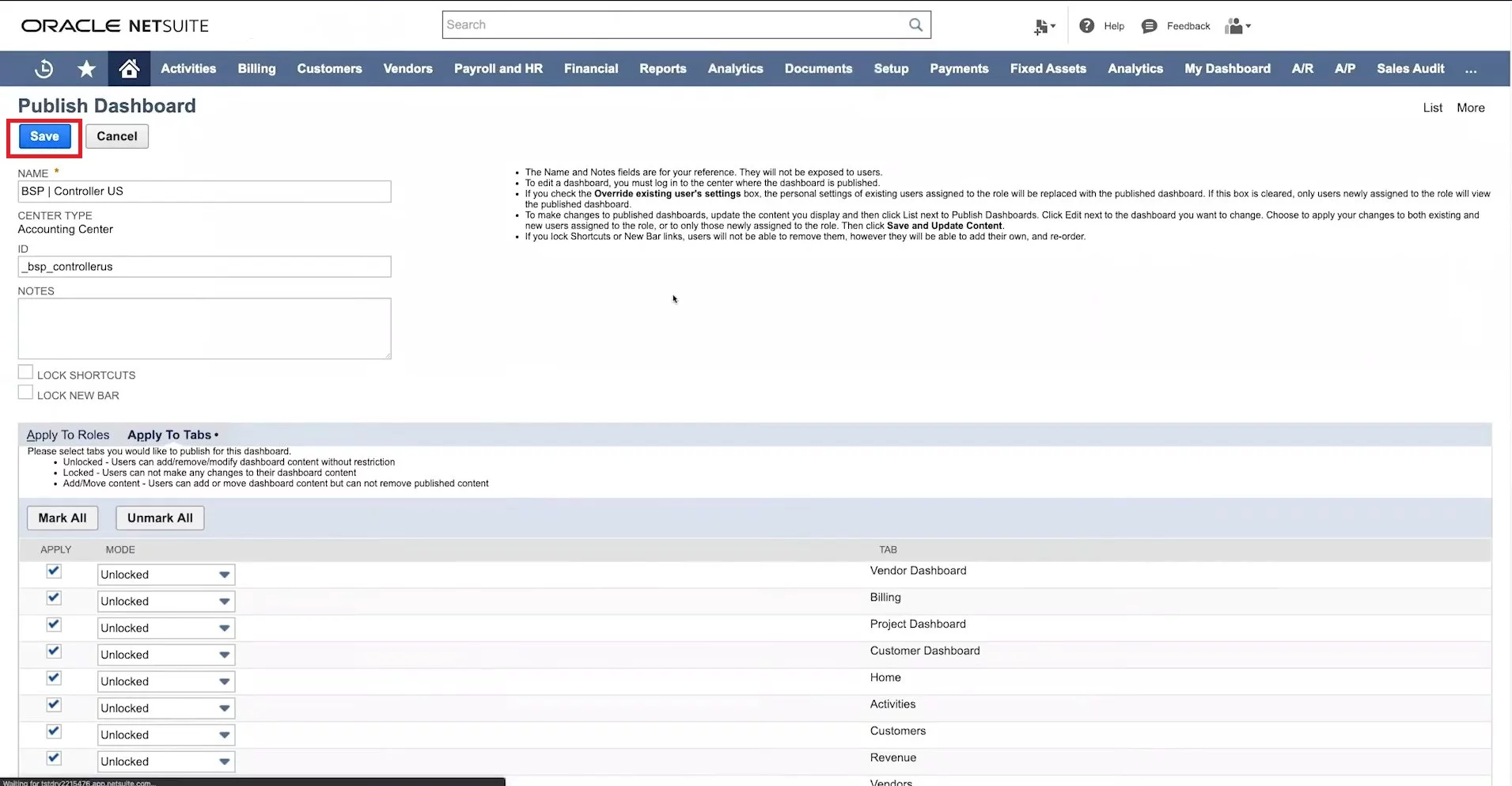 Publish NetSuite Dashboard