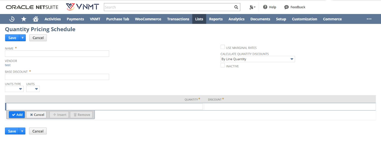 Quantity Pricing Schedules with vendor in NetSuite 